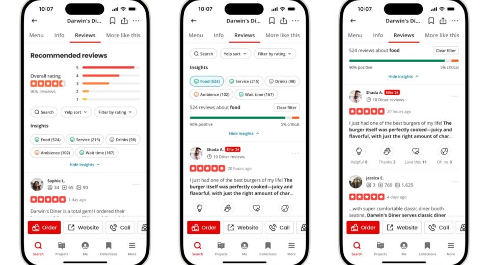 Yelp AI review insights for restaurants