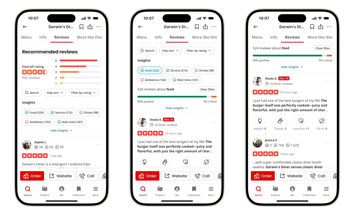 Yelp AI review insights for restaurants